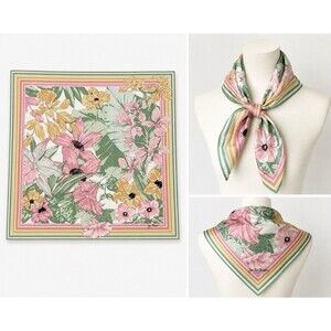 Jim Thompson Silk Floral Print Scarf Pink & Green Art To Wear Pastel EUC